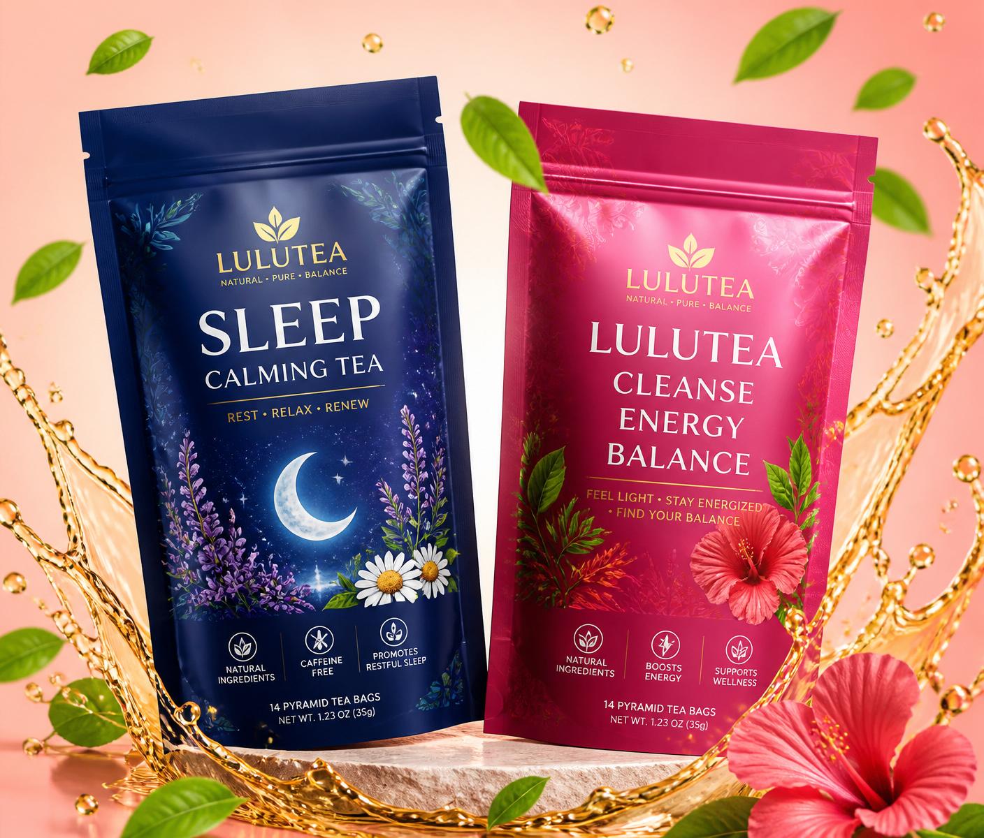 Lulutea Cleanse and Sleep herbal tea products