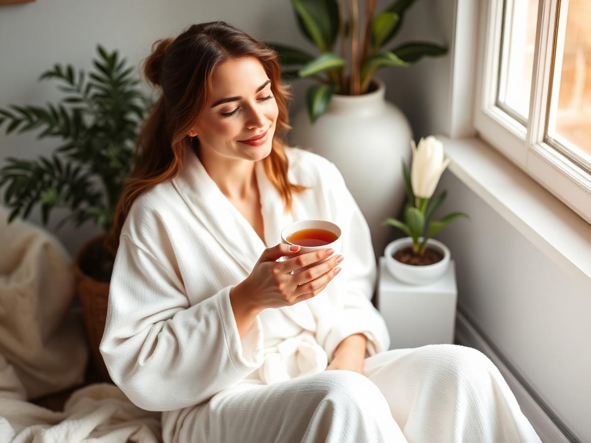 Woman enjoying a warm cup of Lulutea